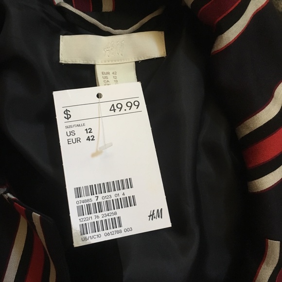 H&M Red Blue White Striped Blazer NWT Sz 12 - Picture 6 of 8